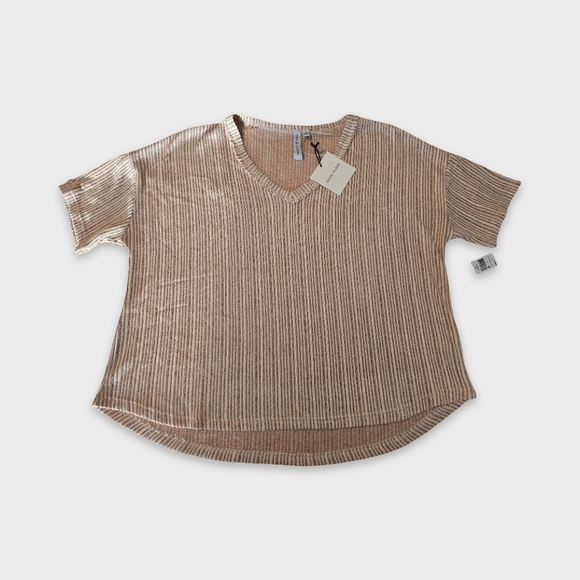 NWT Grace + Karma Ribbed Knit V-Neck Top 1X Neutral Boho Minimalist - Picture 9 of 11